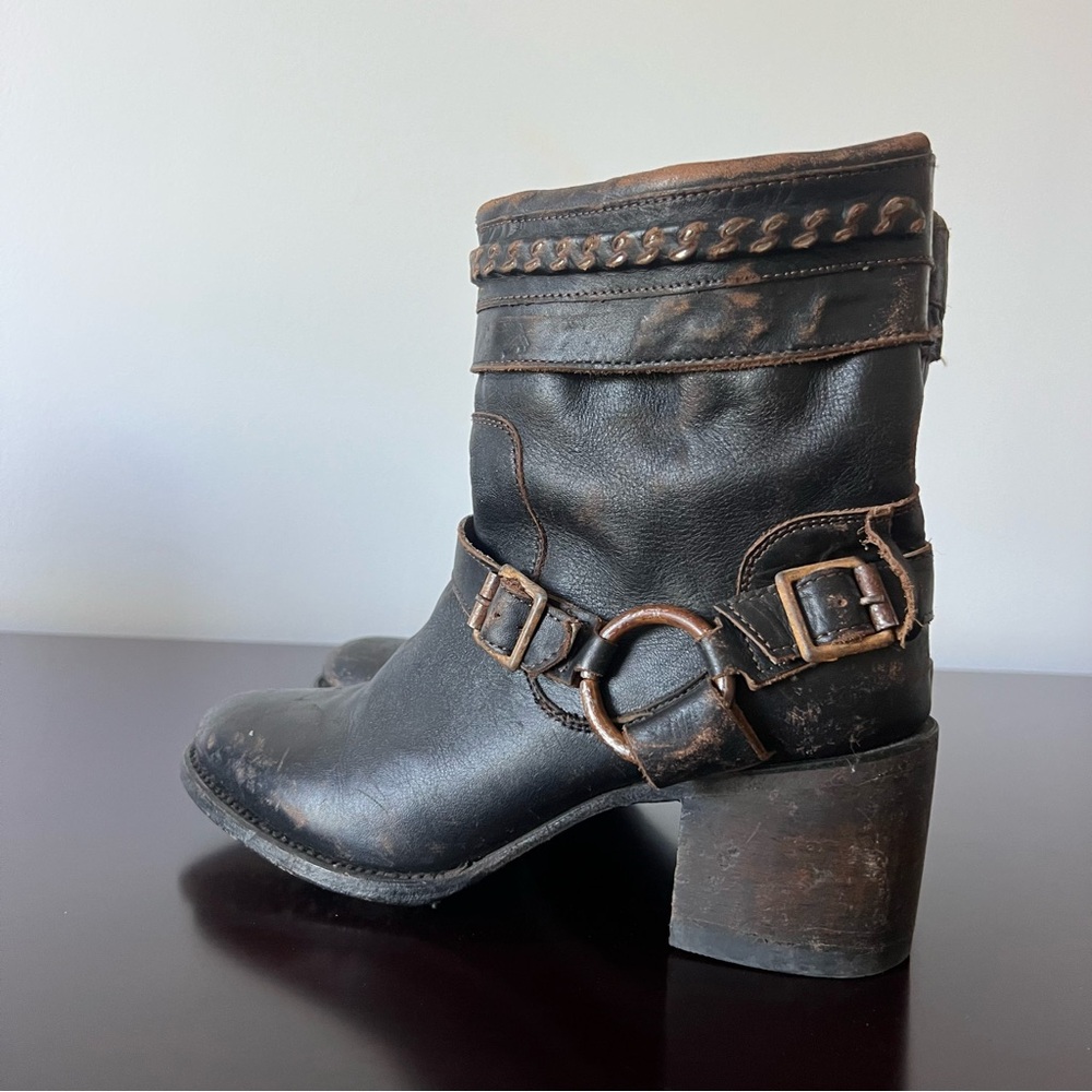 Freebird by Steven - Distressed Tahoe Harness Moto Heeled Boot Brown/Black Sz 8 - Picture 3 of 15